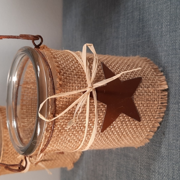 Candle Votive Holder Vase set 5 Burlap Rusty Stars Indoor Outdoor Decoration - Picture 10 of 16